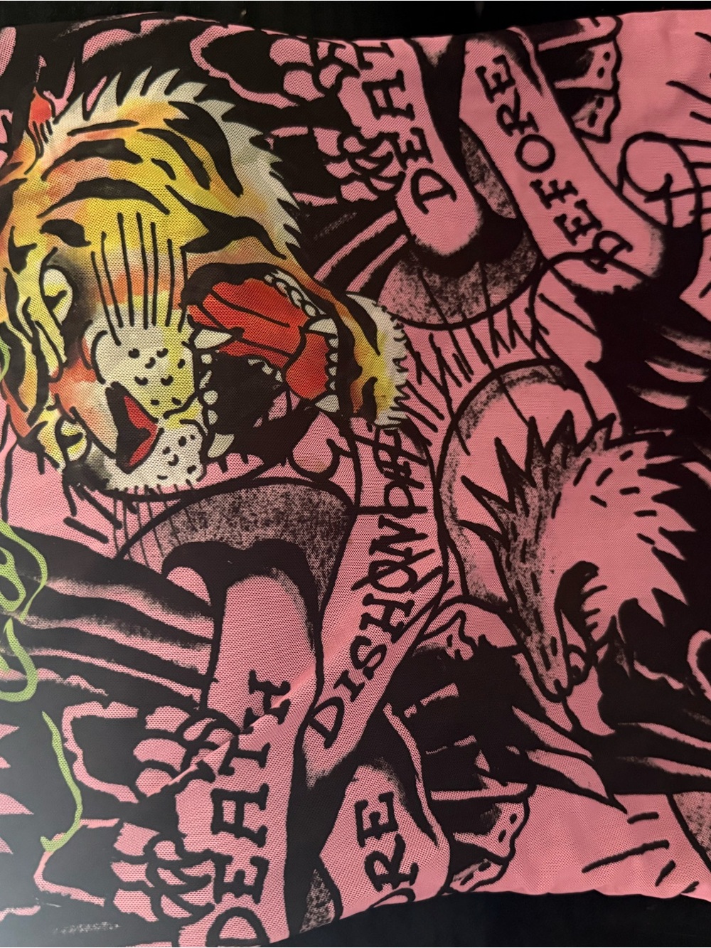 Ed Hardy Pink Graphic Tiger Mini Dress with Yellow & Red Accents